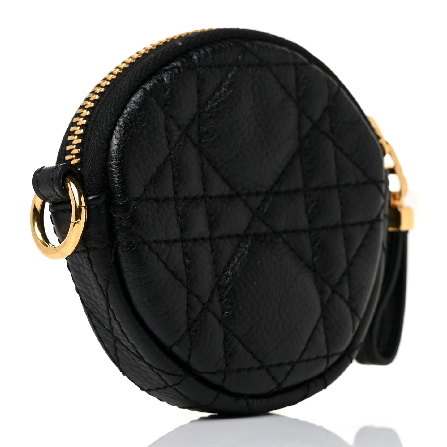 Supple Calfskin Cannage Round Detachable Caro Coin Purse Black
