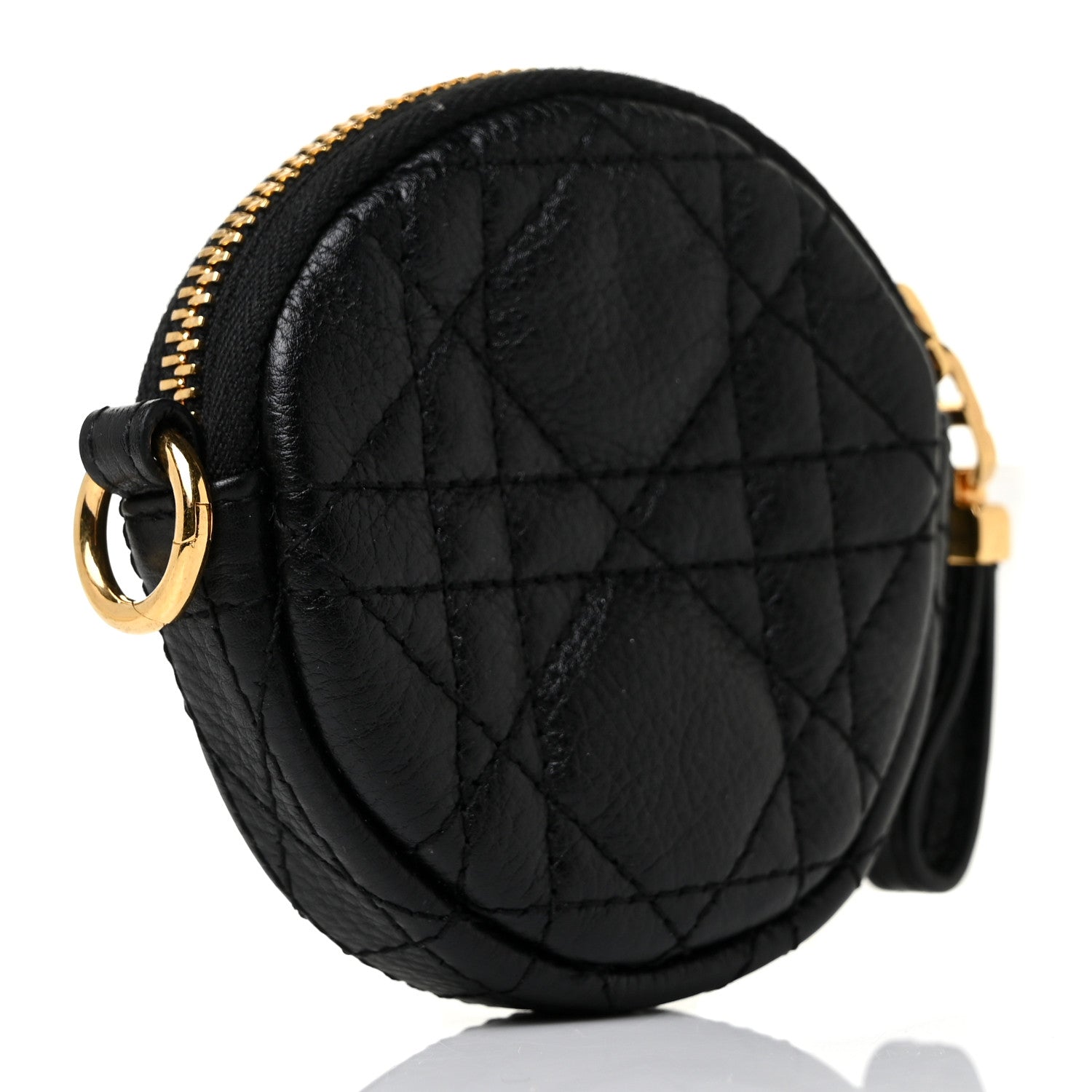 Christian Dior Supple Calfskin Cannage Round Detachable Caro Coin Purse Black 3 of 9