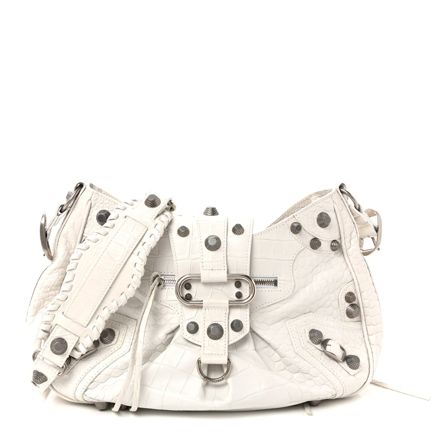 Extra Supple Calfskin Crocodile Embossed Medium Le Cagole Shoulder Bag White