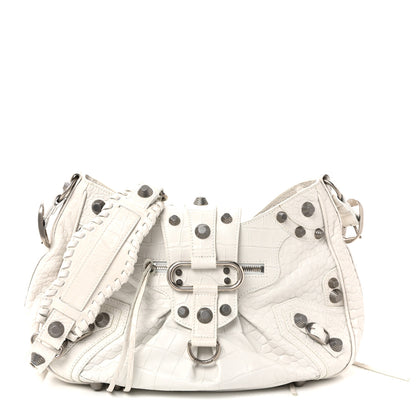 Balenciaga Extra Supple Calfskin Crocodile Embossed Medium Le Cagole Shoulder Bag White 1 of 10