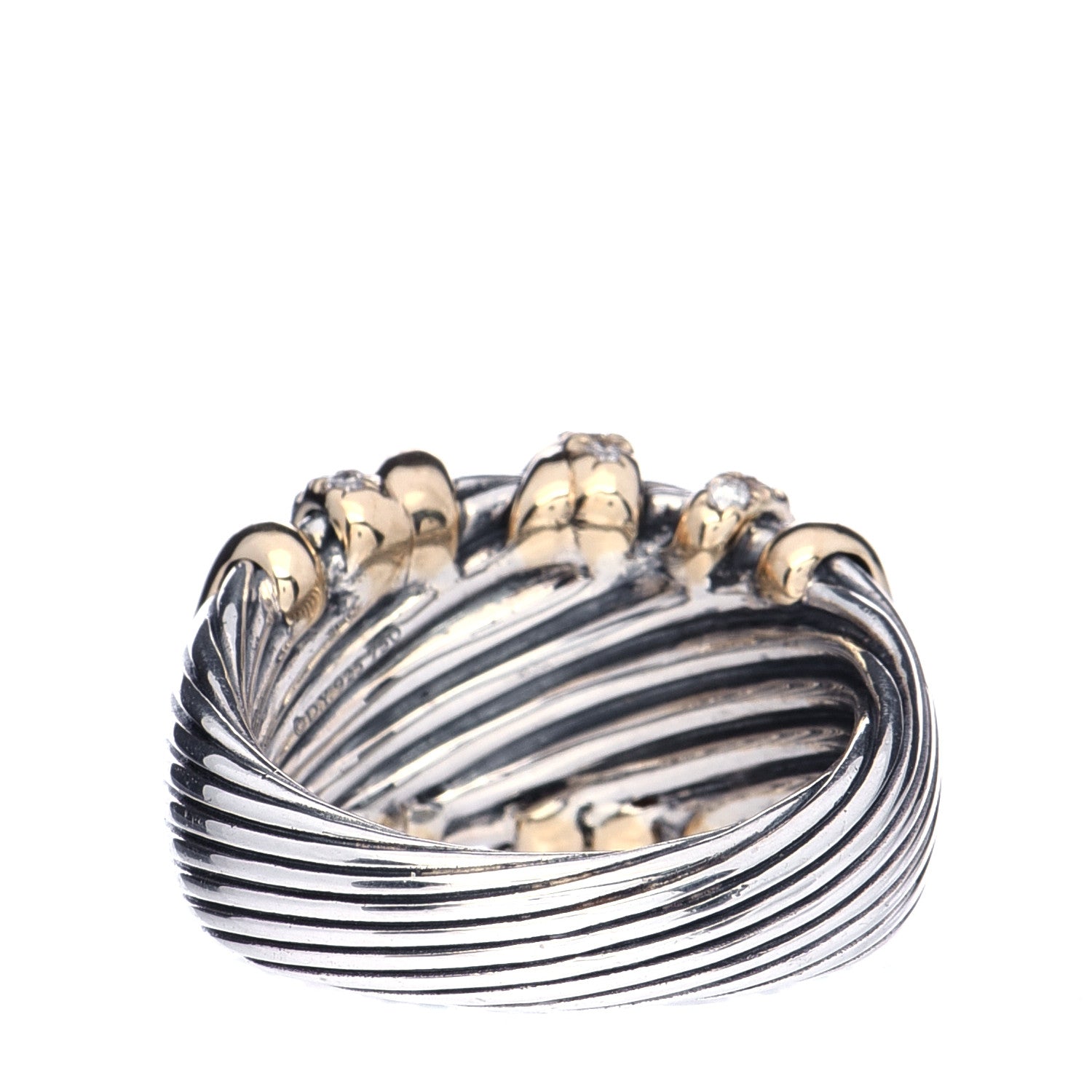David Yurman Sterling Silver 18K Yellow Gold Diamond 15mmm Helena Ring 57 8 3 of 8