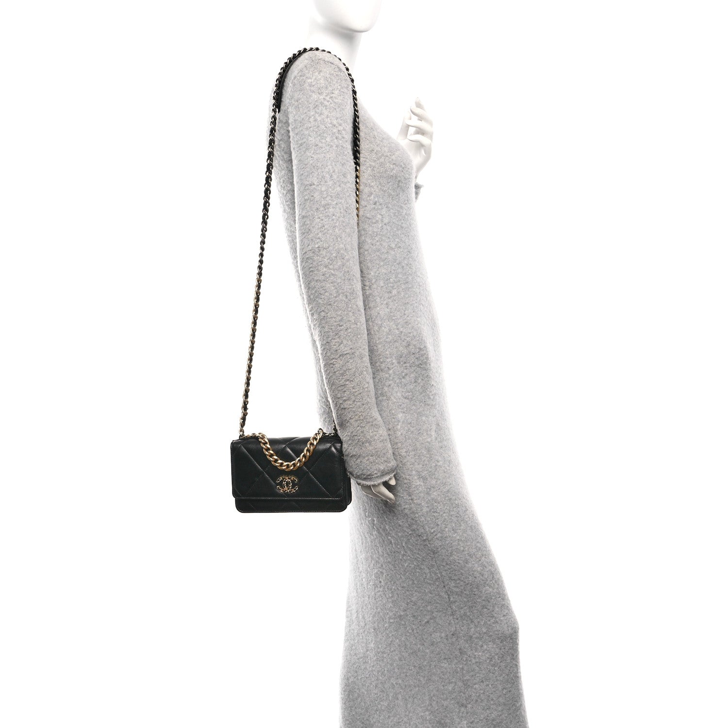 Chanel Lambskin Quilted Chanel 19 Wallet On Chain WOC Black 3 of 23