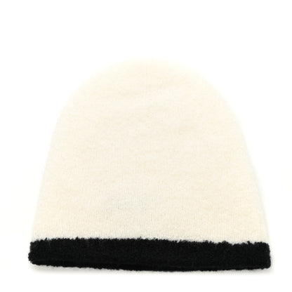 Chanel Cashmere Silk CC Beanie Hat White Black 3 of 4