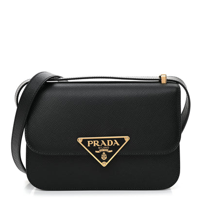Prada Saffiano Cuir Triangle Embleme Flap Shoulder Bag Black 1 of 7