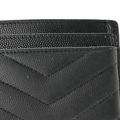 Saint Laurent Grain De Poudre Matelasse Chevron Monogram Credit Card Case Black 11 of 12