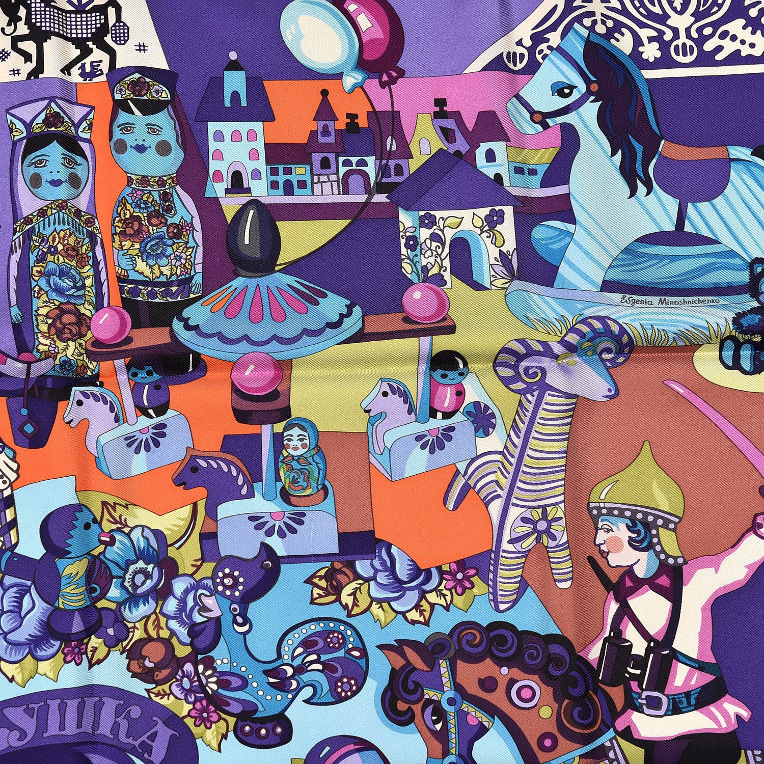 Hermes Silk Zabavushka Scarf 90 Violet Vert Absinthe Canard 7 of 7