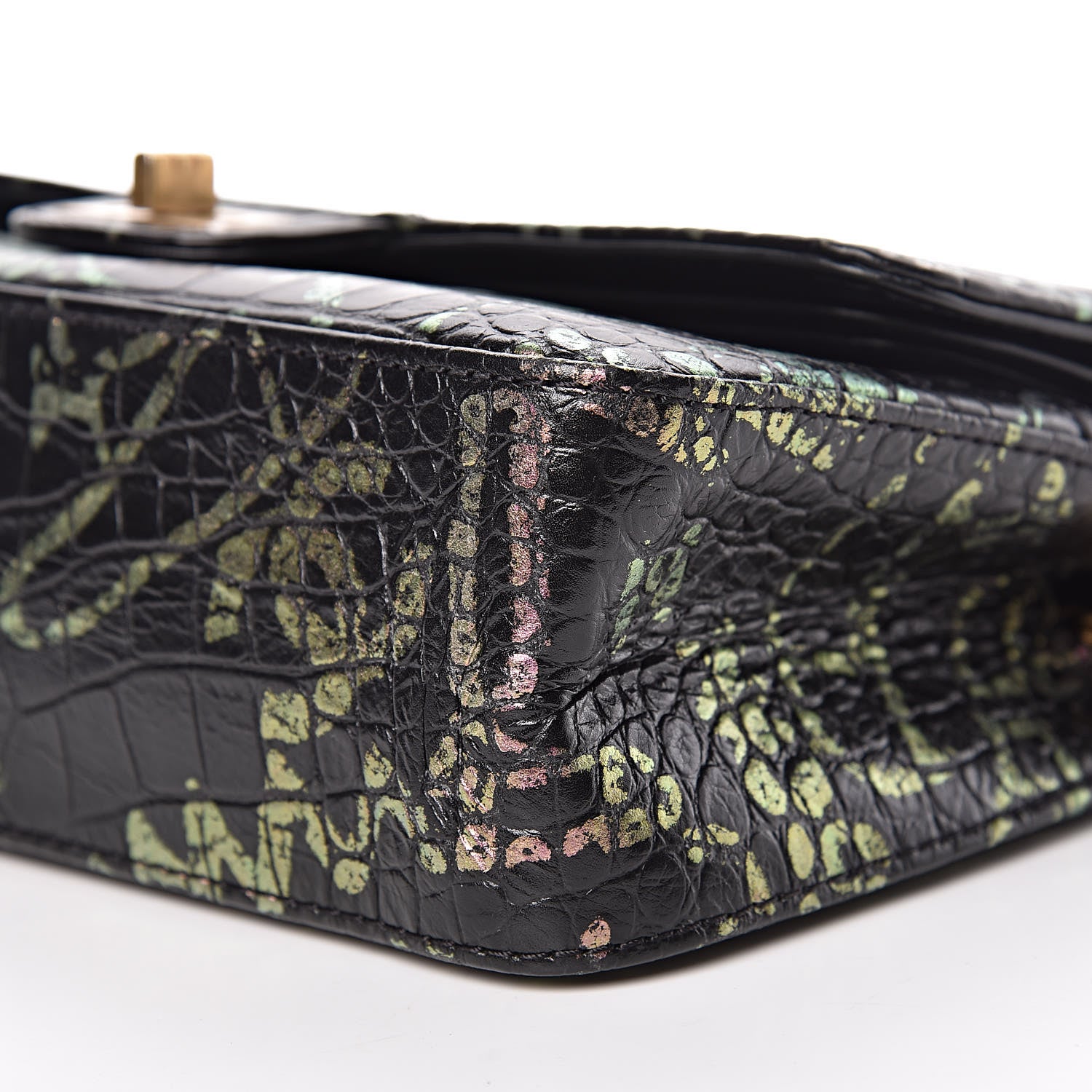 Chanel Calfskin Crocodile Embossed Graffiti 2.55 Cocodile Reissue 225 Flap Black Pink 7 of 13