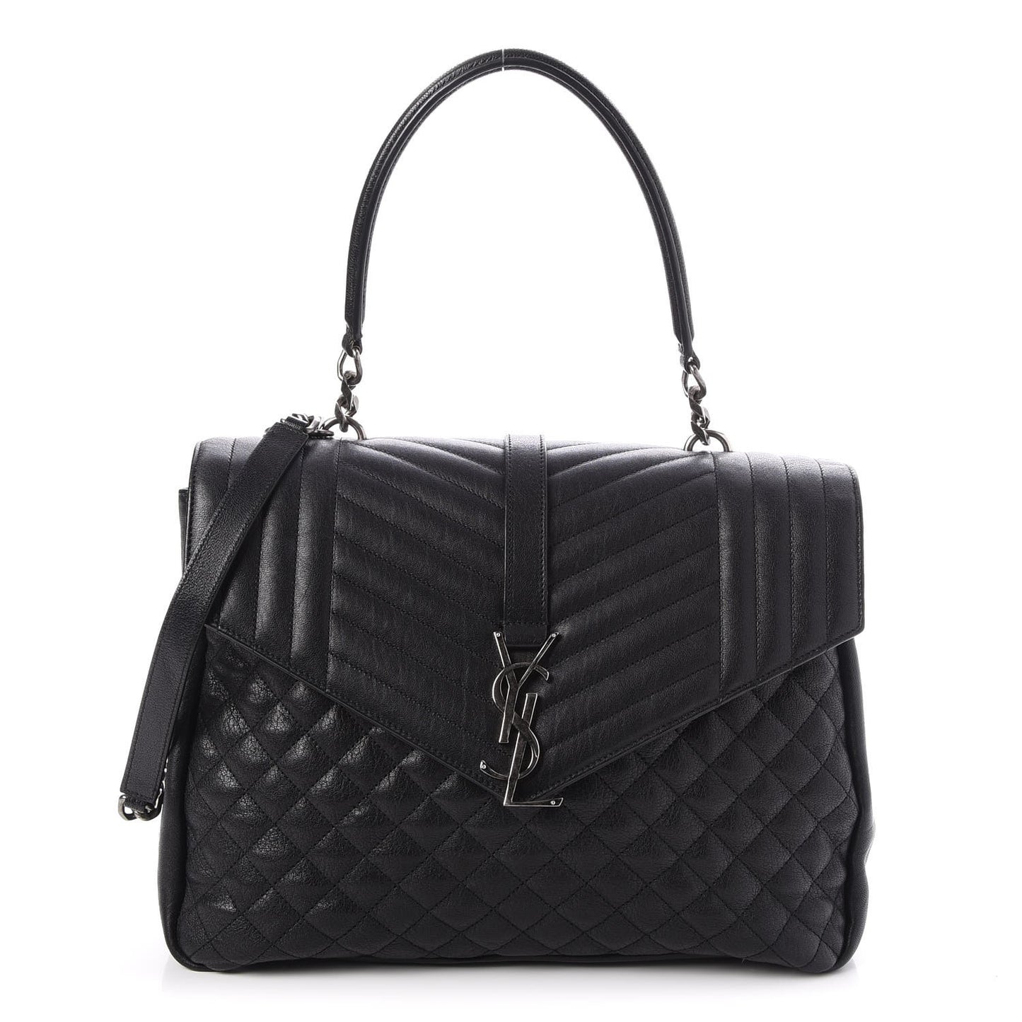 Sheepskin Tri-quilt Monogram Large College Satchel Black
