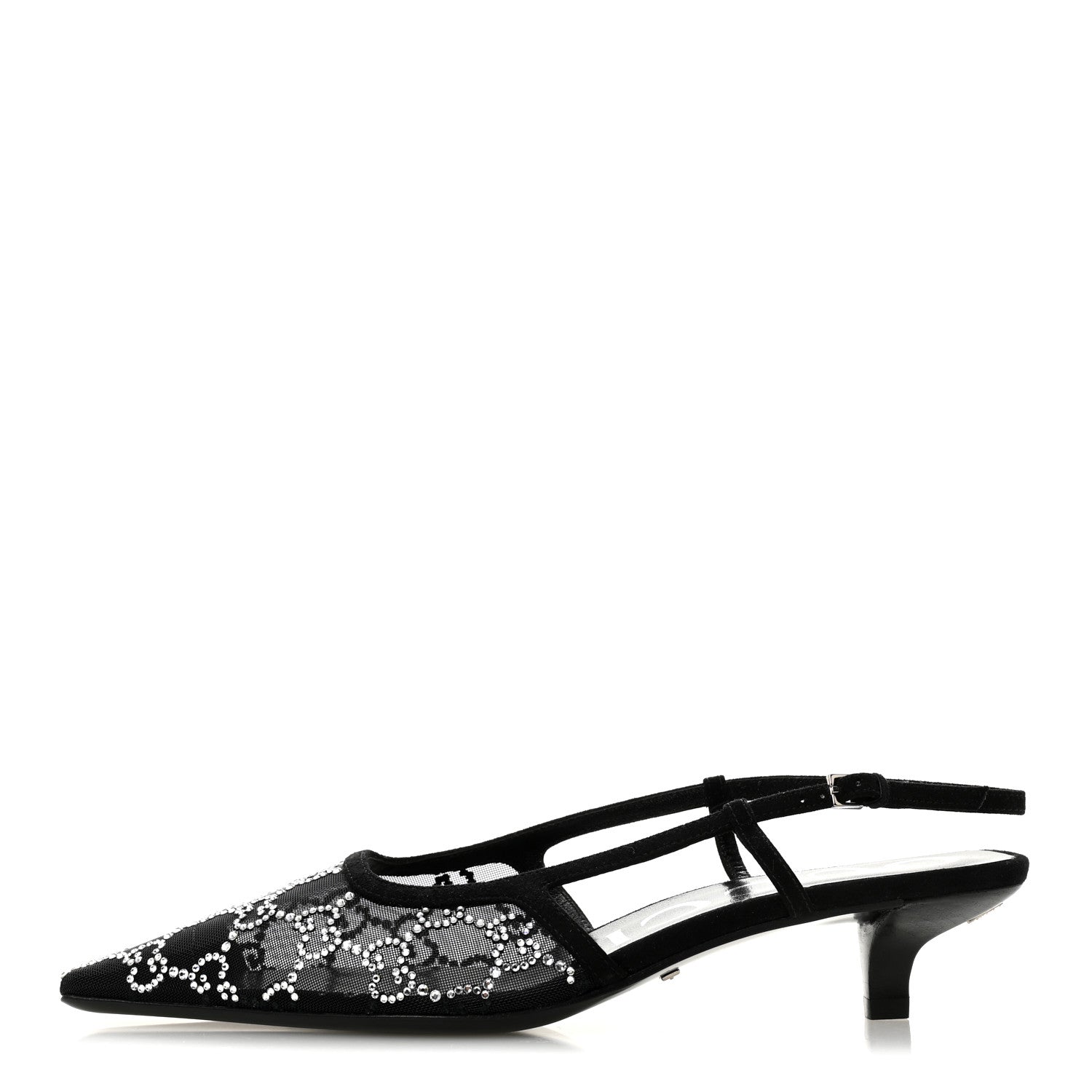 Gucci Tela Retino Kid Scamosciato Crystal GG Monogram Square G 35mm Slingback Pumps 37 Black 1 of 9