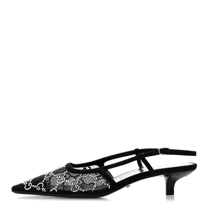 Gucci Tela Retino Kid Scamosciato Crystal GG Monogram Square G 35mm Slingback Pumps 37 Black 1 of 9