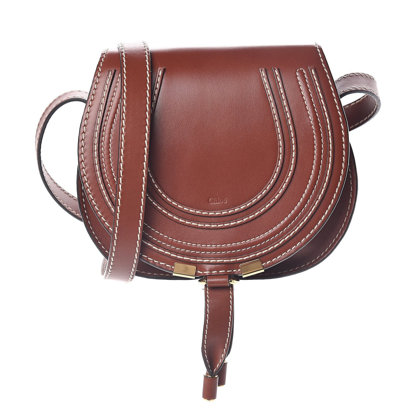 Shiny Calfskin Mini Marcie Round Crossbody Bag Sepia