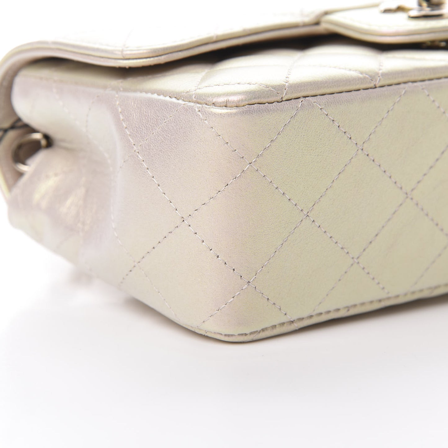 Iridescent Lambskin Quilted Mini Rectangular Flap Ivory