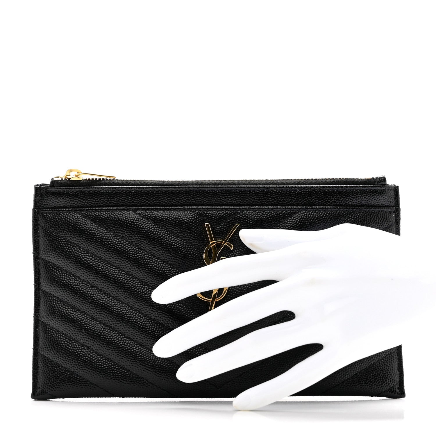 Saint Laurent Grain De Poudre Chevron Monogram Bill Pouch Black 2 of 7