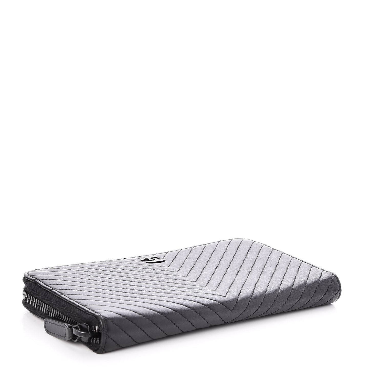 Lambskin Chevron Quilted Zip Around Wallet So Black