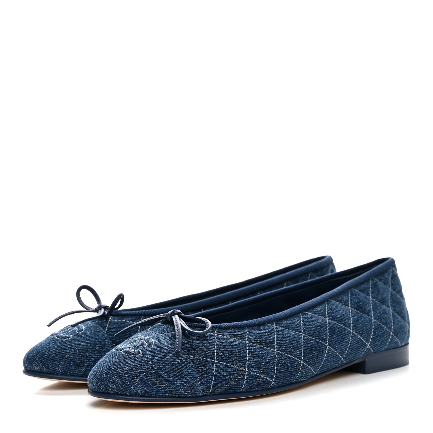 Washed Denim Quilted Cap Toe CC Ballerina Flats 39.5 Blue