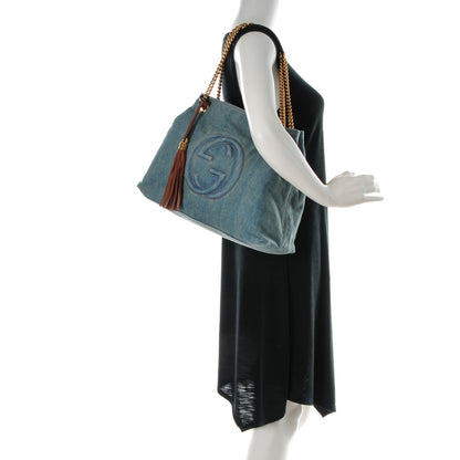 Gucci Denim Medium Soho Chain Shoulder Bag Blue 2 of 7