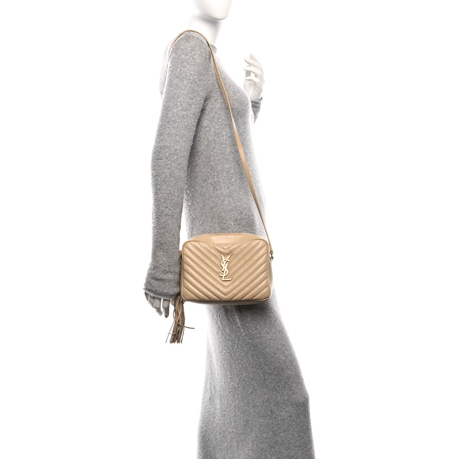 Saint Laurent Calfskin Matelasse Monogram Lou Camera Bag Dark Beige 2 of 11