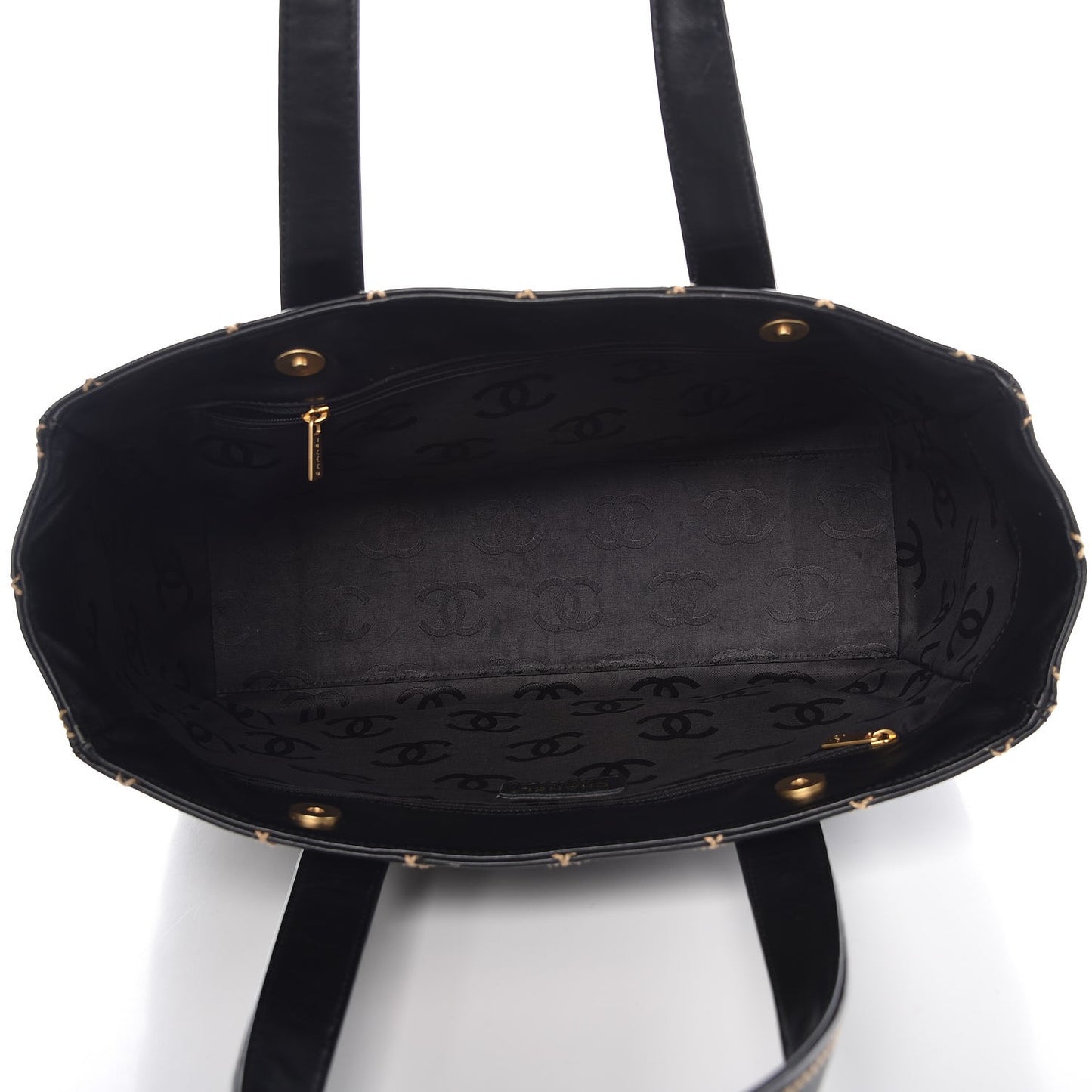 Calfskin Contrast Stitch Surpique Tote Black