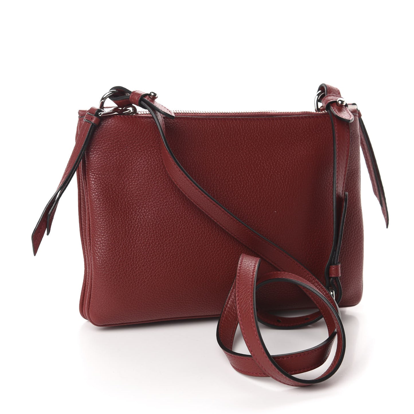 Vitello Daino Double Zip Crossbody Bag Rubino