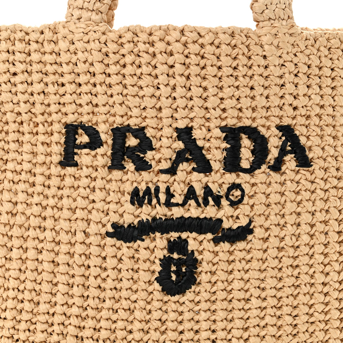 Yarn Raffia Effect Crochet Embroidered Small Logo Tote Naturale