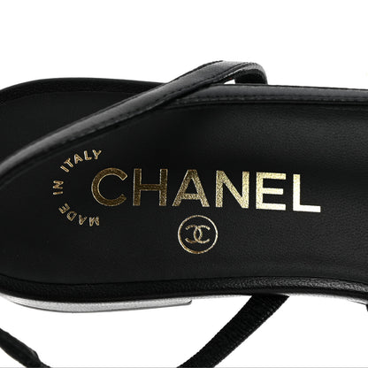 Chanel Lamb Hair Patent Calfskin Cap Toe CC Slingback Sandals 38 Orange Black White 8 of 10