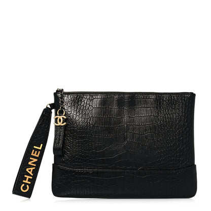 Chanel Calfskin Crocodile Embossed Quilted Medium Gabrielle Cosmetic Case Black 1 of 13