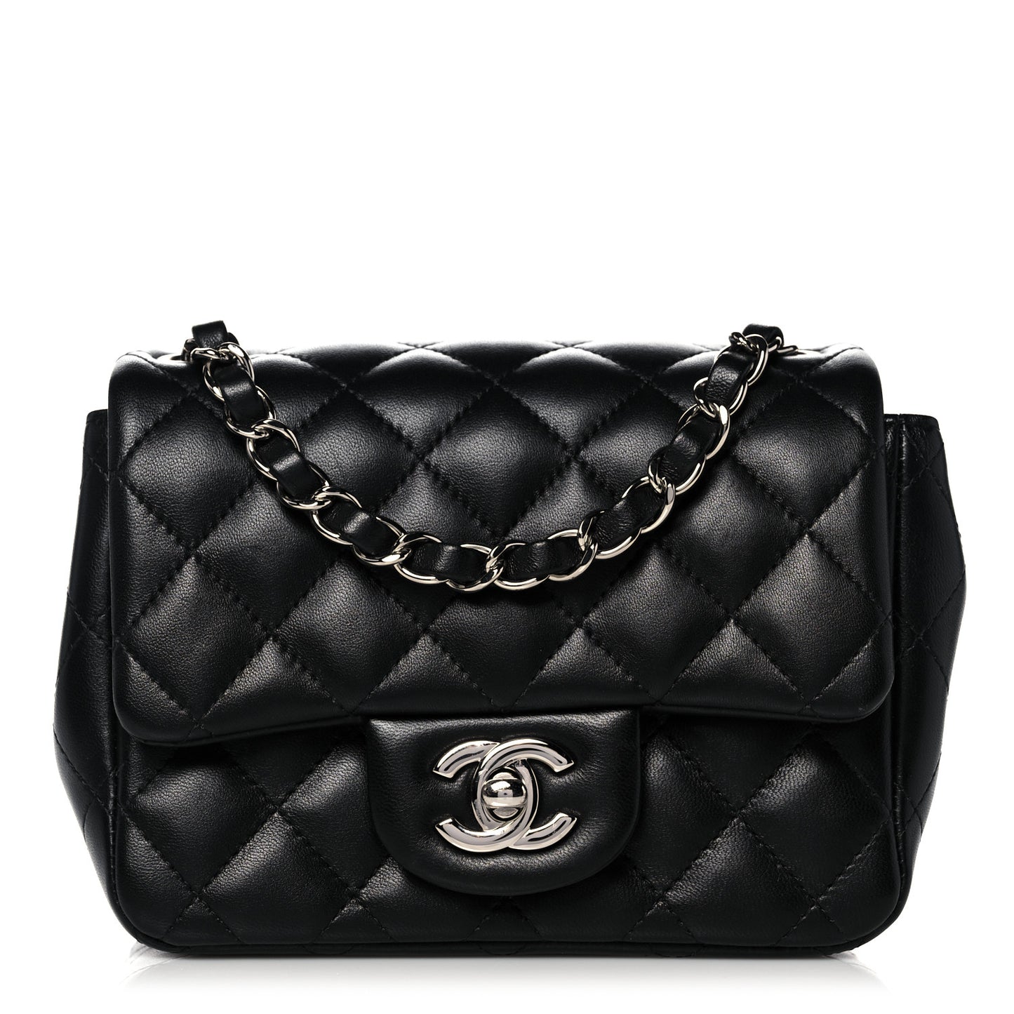 Lambskin Quilted Mini Square Flap Black