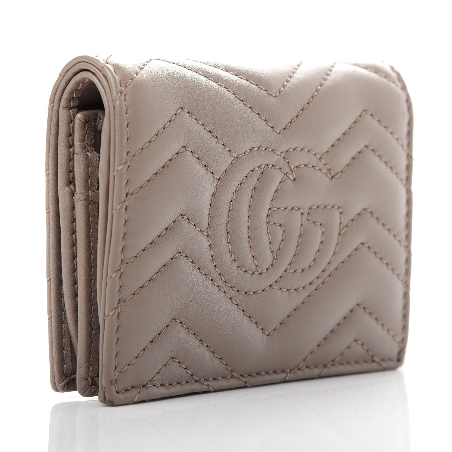 Gucci Calfskin Matelasse GG Marmont Card Case Wallet Porcelain Rose 3 of 8