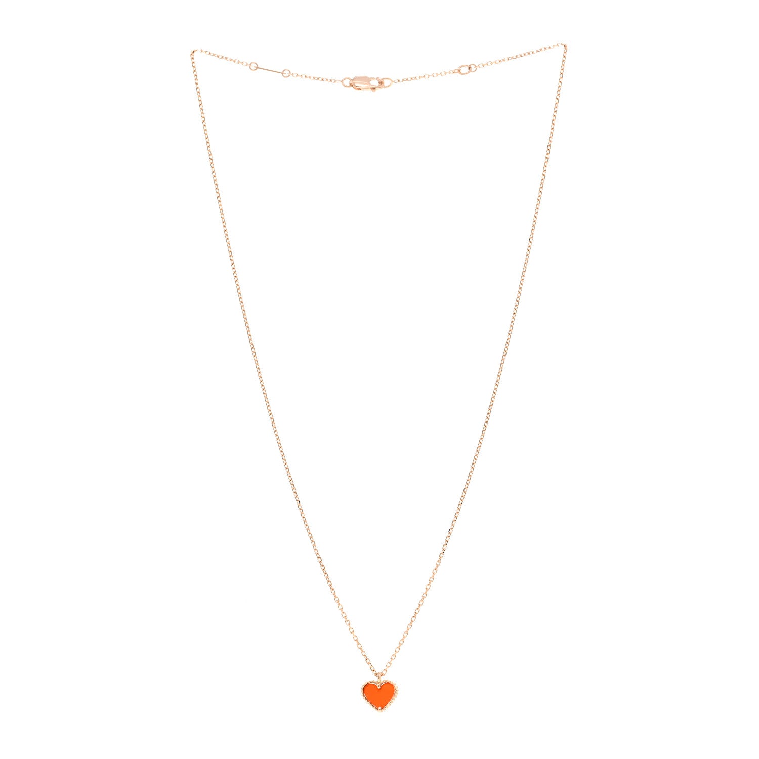 Van Cleef & Arpels 18k Rose Gold Carnelian Sweet Alhambra Heart Pendant Necklace 3 of 4