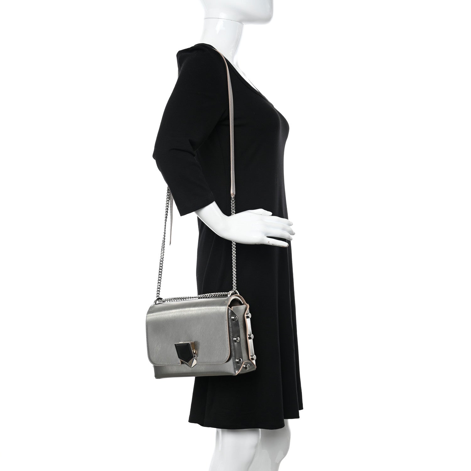 Jimmy Choo Smooth Calfskin Lockett City Shoulder Bag Silver 2 of 9