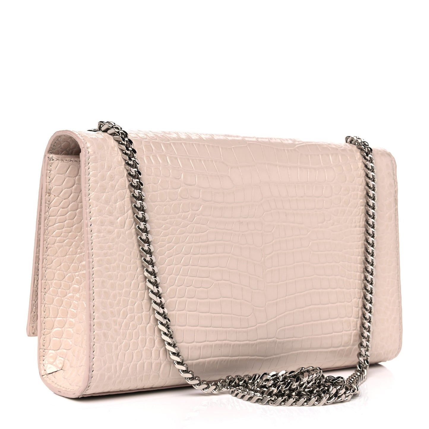 Calfskin Crocodile Embossed Medium Classic Monogram Kate Tassel Satchel Powder Pink