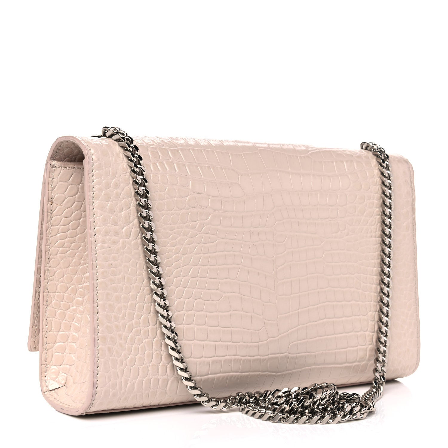 Saint Laurent Calfskin Crocodile Embossed Medium Classic Monogram Kate Tassel Satchel Powder Pink 3 of 16