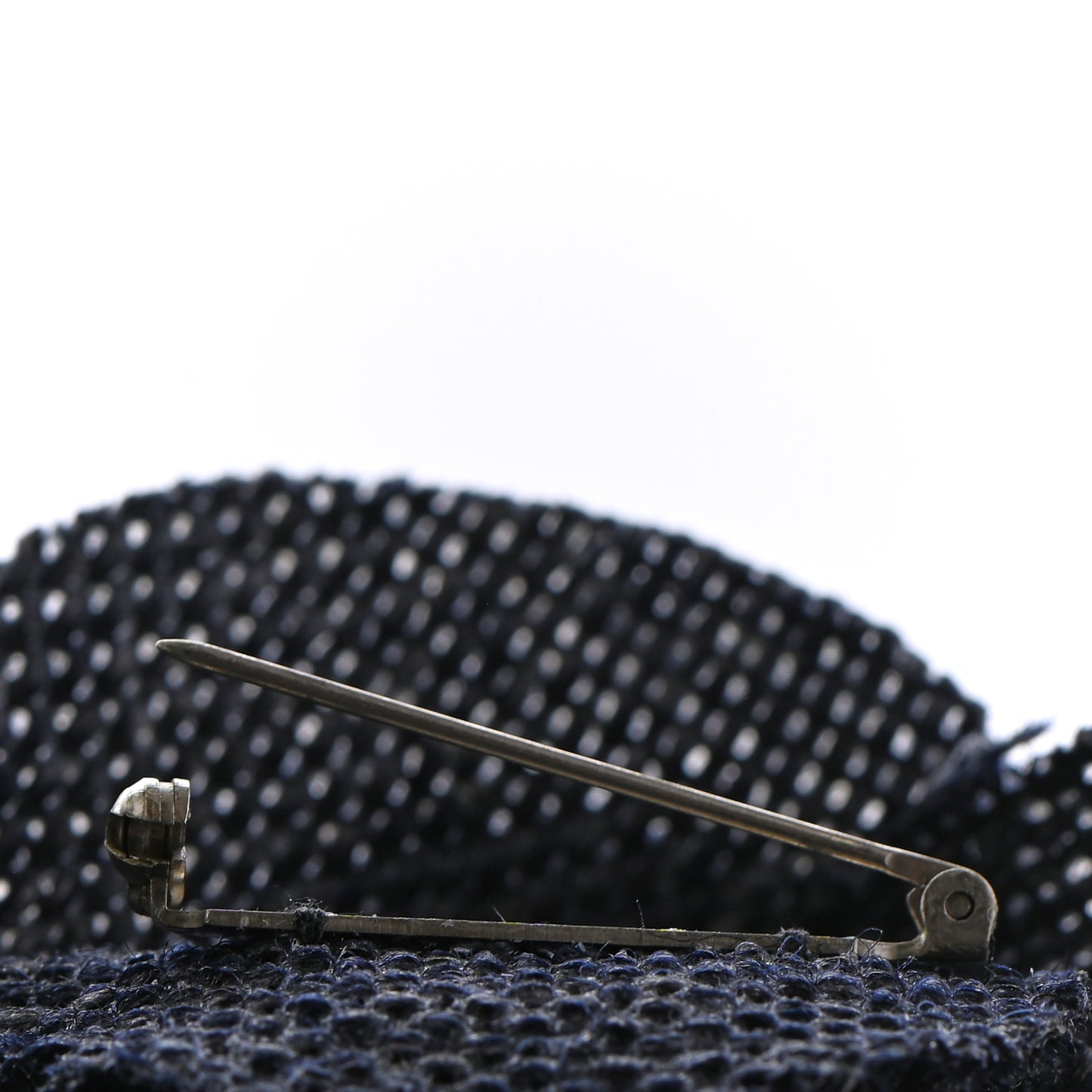 Tweed Camellia Pin Brooch Navy Blue
