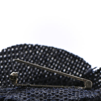 Chanel Tweed Camellia Pin Brooch Navy Blue 4 of 4