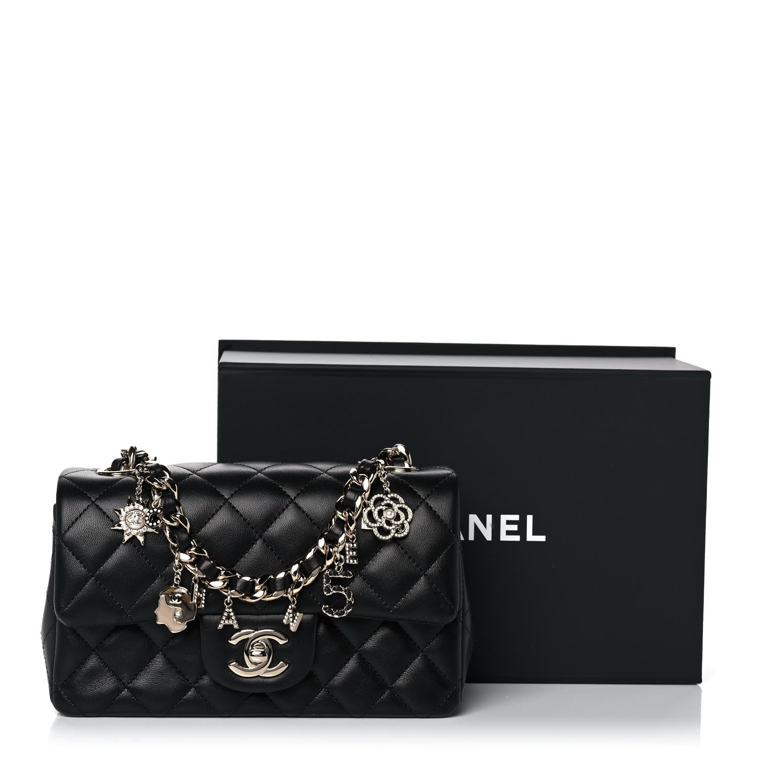 Chanel Lambskin Quilted Mini Coco Charms Rectangular Flap Black 12 of 12