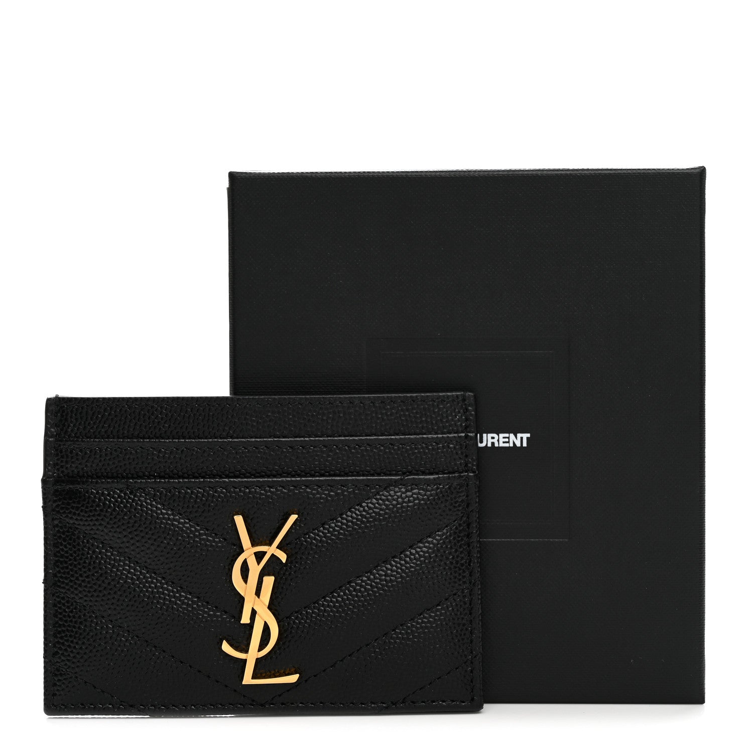 Saint Laurent Grain De Poudre Matelasse Chevron Monogram Credit Card Case Black 8 of 8