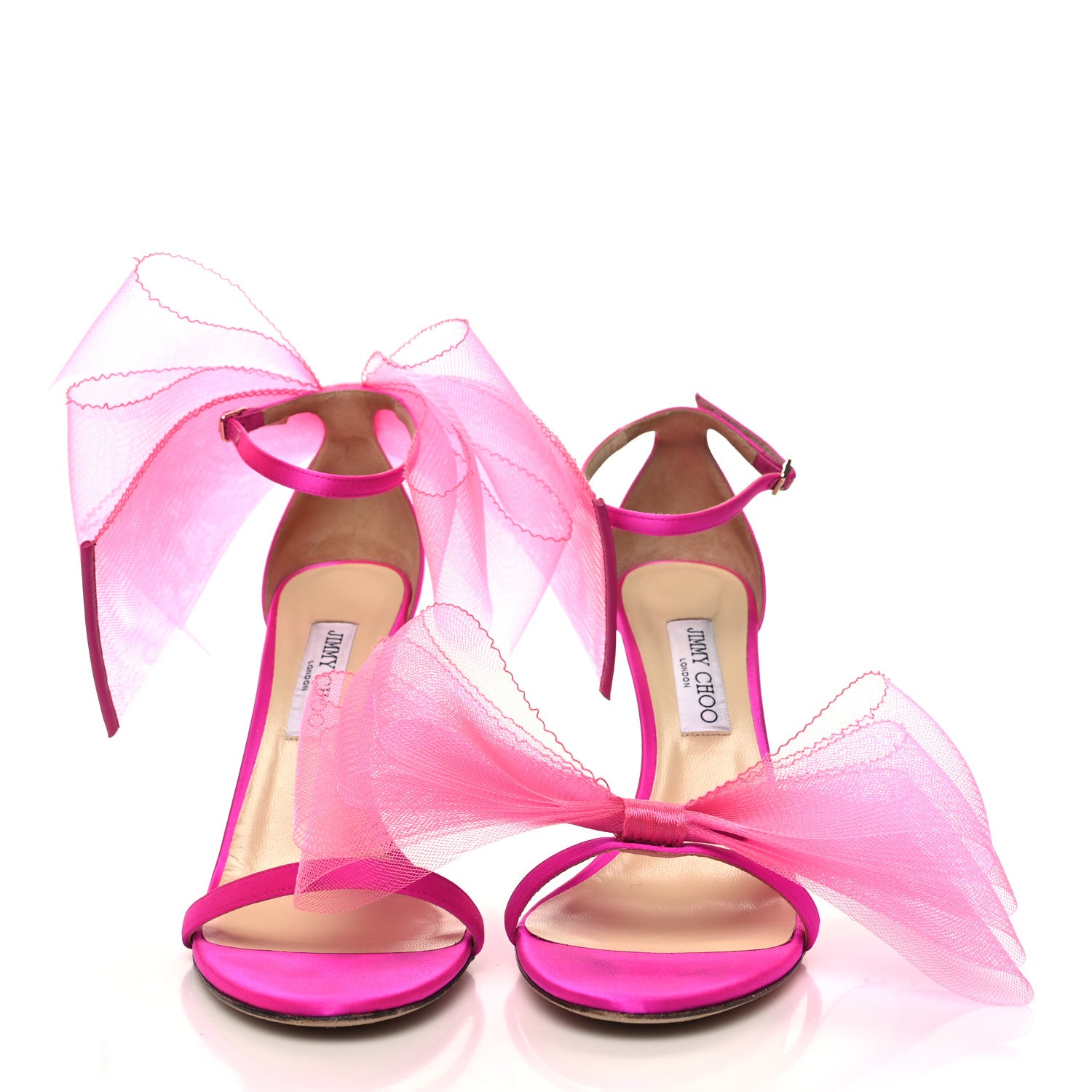 Jimmy Choo Grosgrain Asymmetric Mesh Fascinator Aveline 100 Bow Sandals 42 Pink 2 of 9