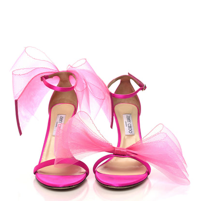 Jimmy Choo Grosgrain Asymmetric Mesh Fascinator Aveline 100 Bow Sandals 42 Pink 2 of 9