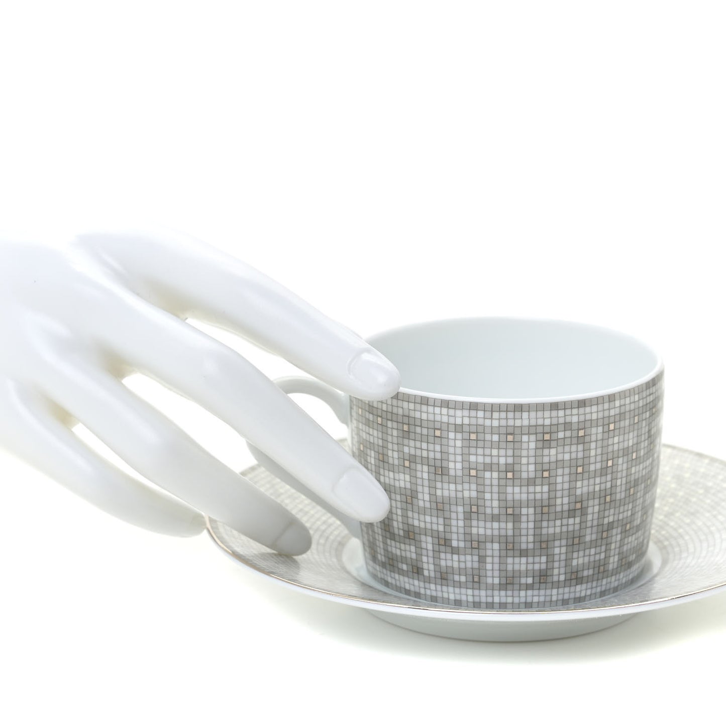 Porcelain Mosaique Au 24 Platine Tea Cup And Saucer Set Of 2 Platinum