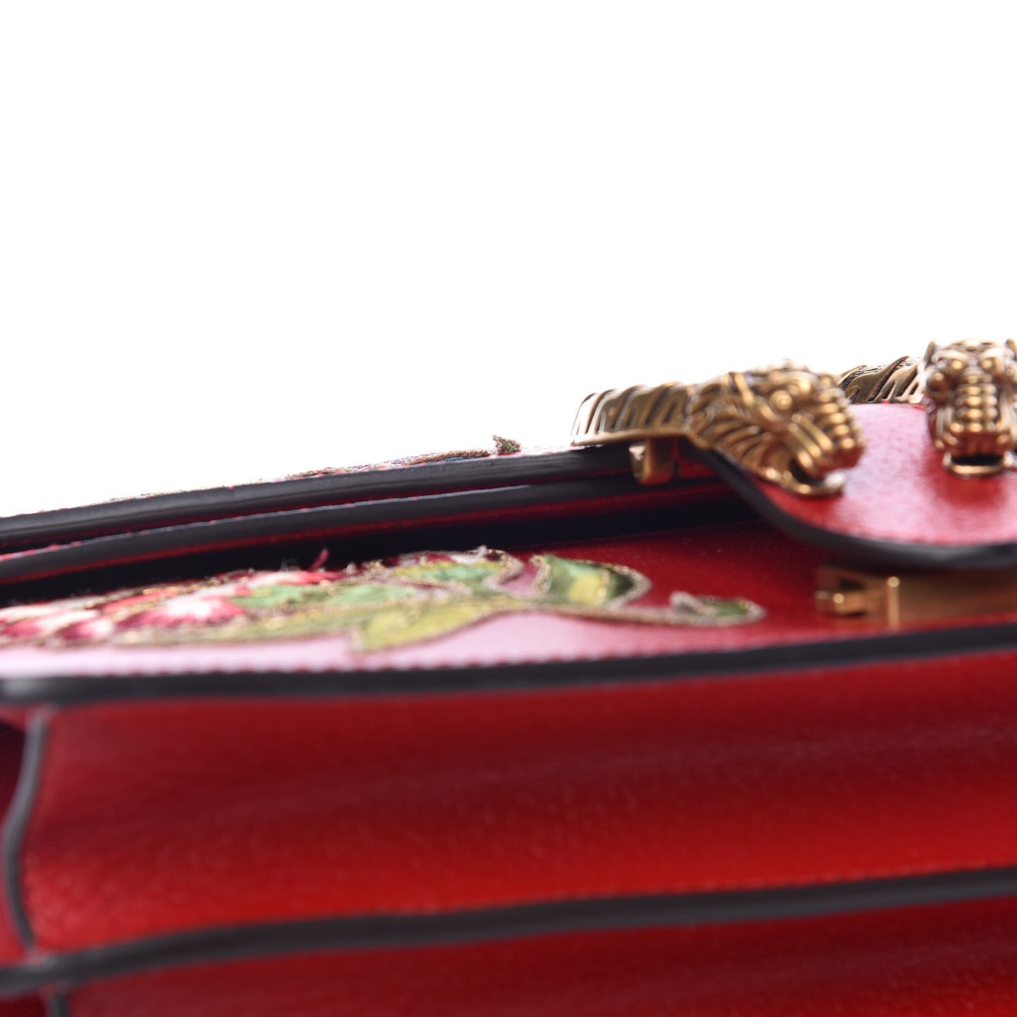 Calfskin Web Floral Embroidered Small Dionysus Shoulder Bag Hibiscus Red