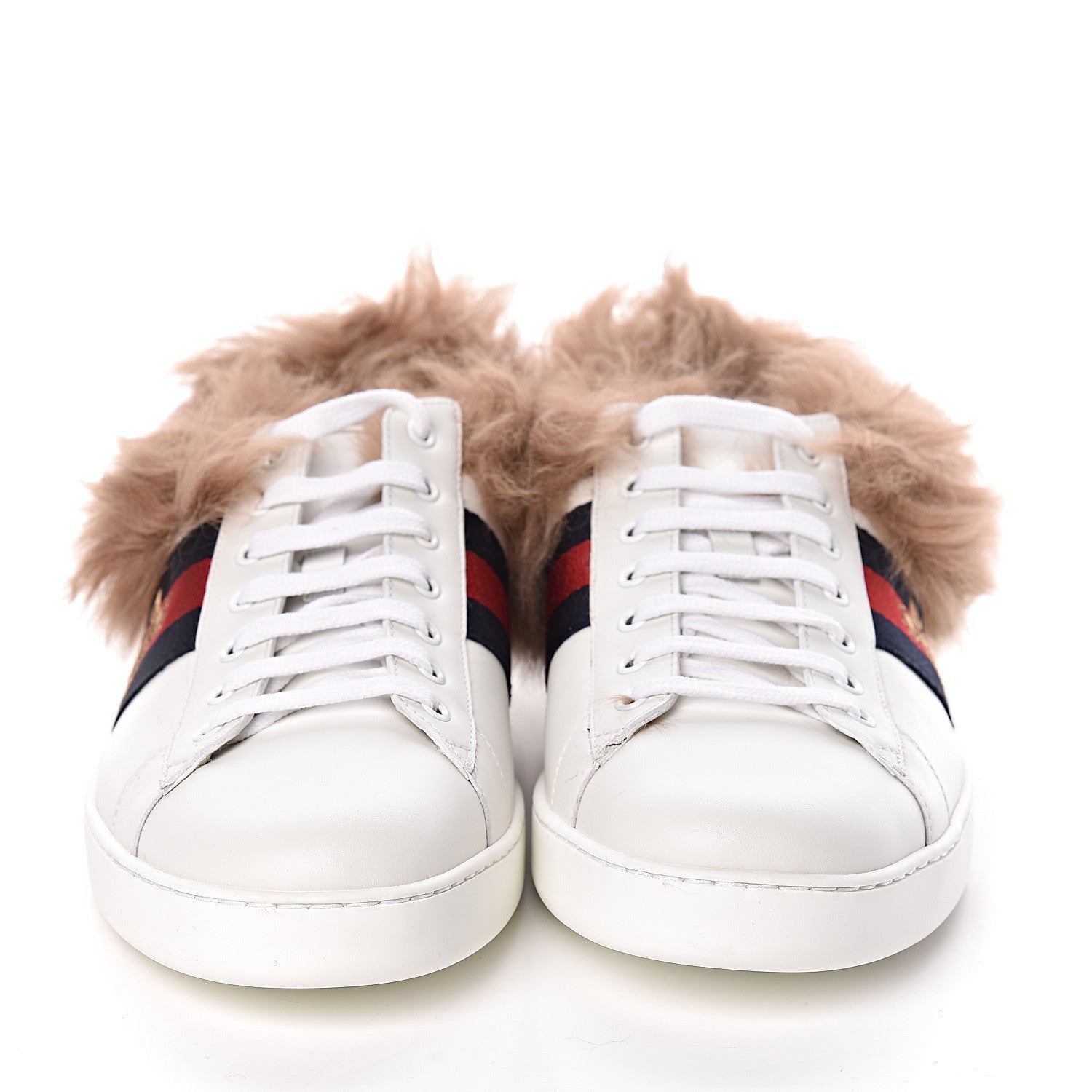 Gucci Calfskin Wool Web Bee Embroidered Mens Ace Sneakers 12 White 2 of 8