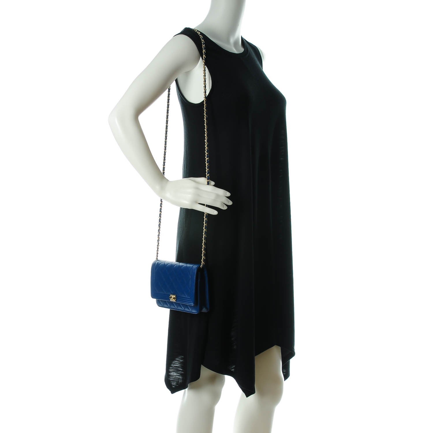 Chanel Caviar Quilted Boy Wallet On Chain WOC Dark Blue 2 of 7