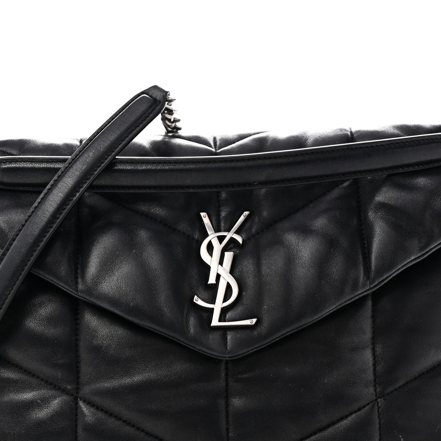 Lambskin Quilted Medium Loulou Puffer Monogram Chain Satchel Black