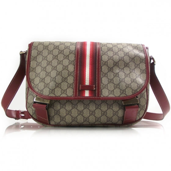 Gucci GG Plus Monogram Medium Double Buckle Flap Messenger Bag Beige Red 1 of 11
