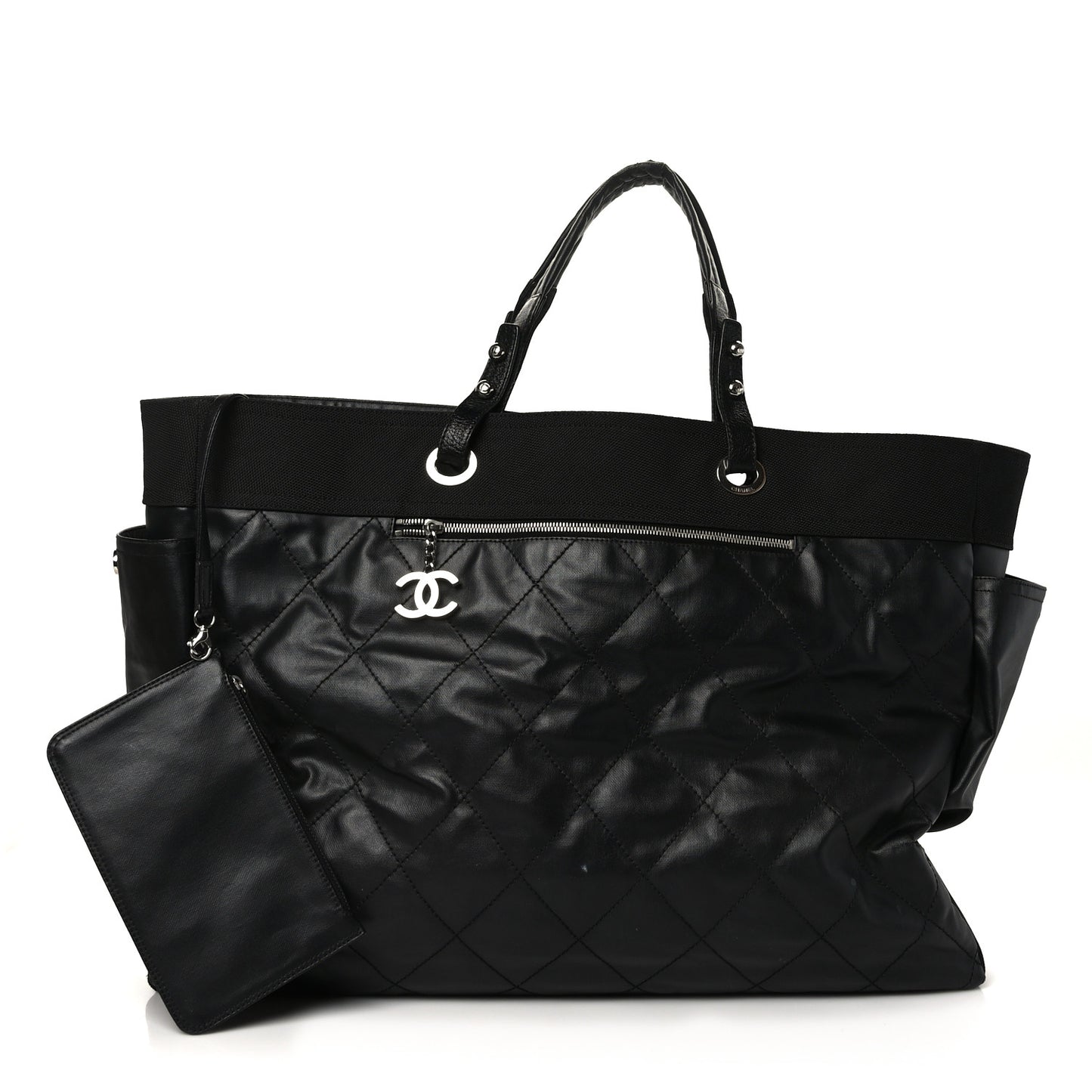 Coated Canvas Stitched XL Paris Biarritz Tote Black