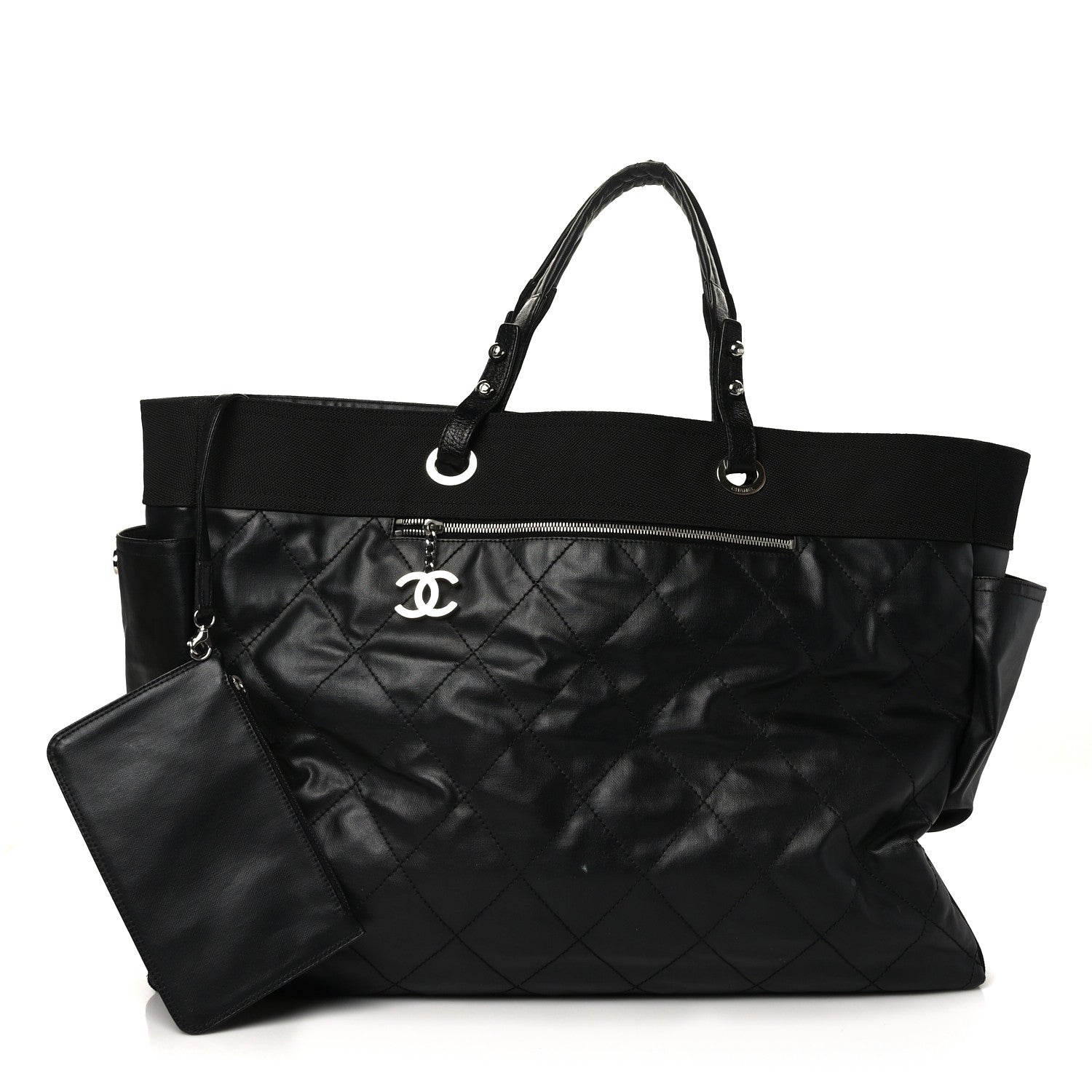 Chanel Coated Canvas Stitched XL Paris Biarritz Tote Black 3 of 15