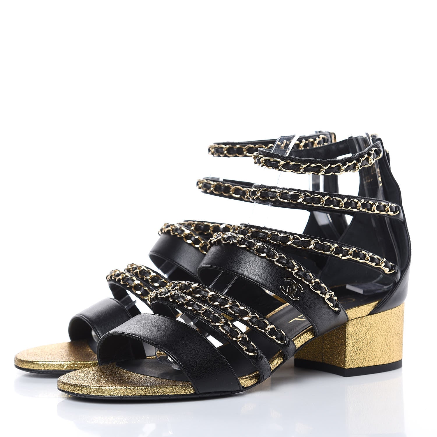 Chanel Lambskin Gladiator Chain Sandals 38.5 Black 3 of 9