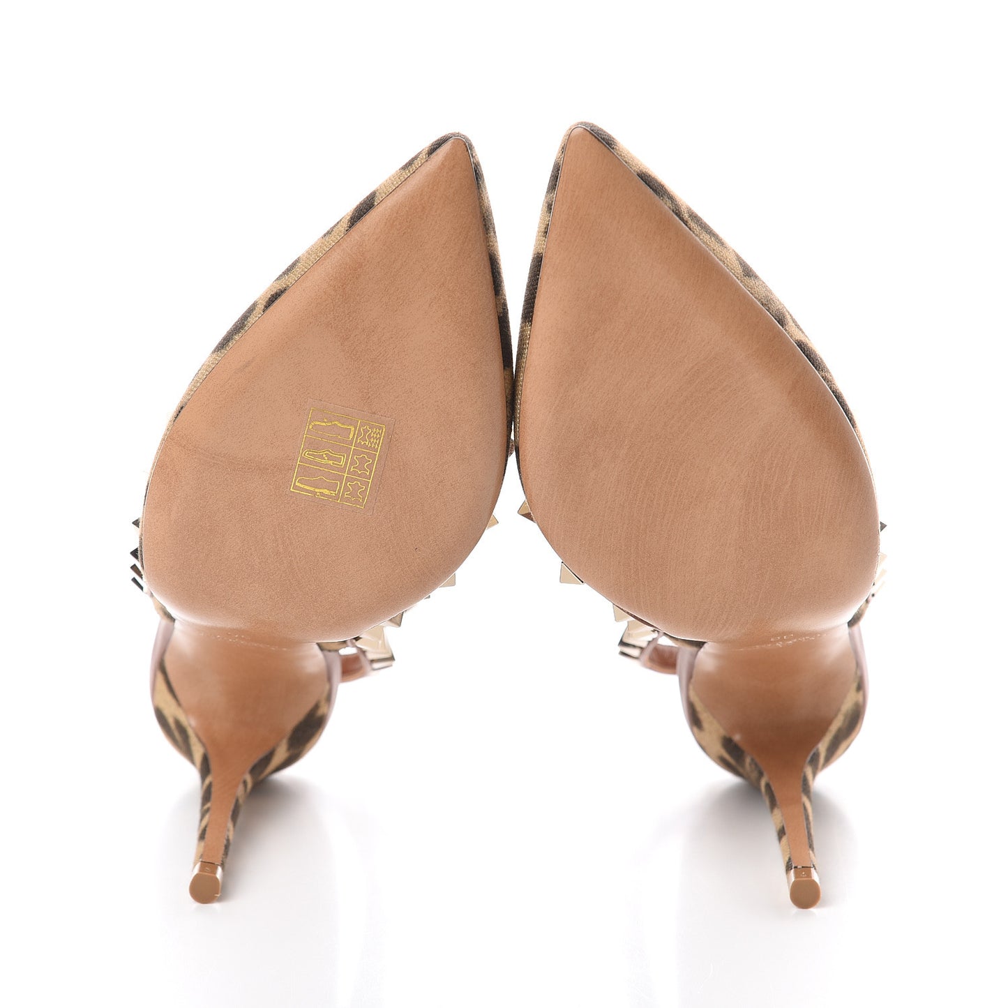 Canvas Leopard Print Rockstud Ankle Strap Pumps 36 Tan