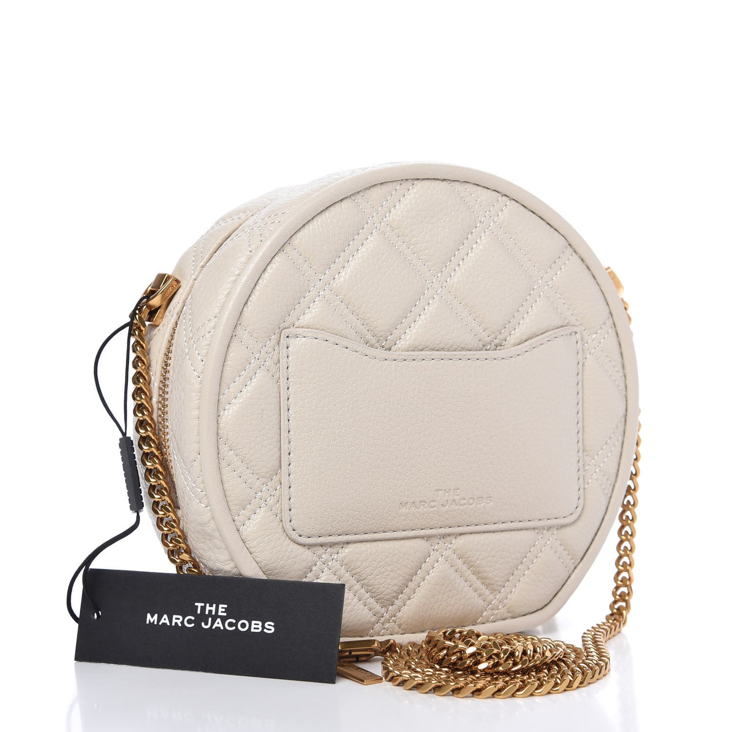 Grained Calfskin Quilted The Status Round Crossbody Oatmilk