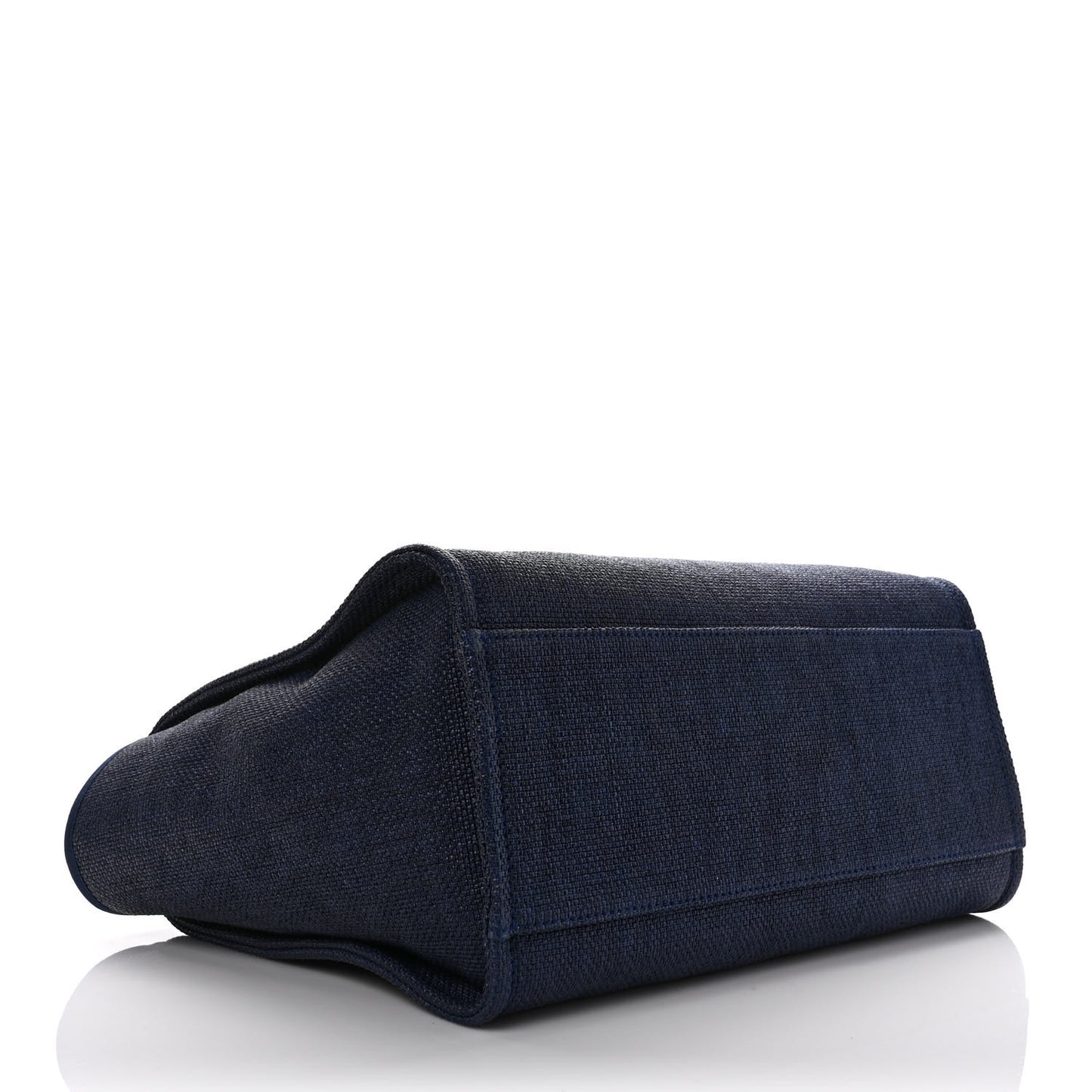 Woven Straw Raffia Medium Deauville Tote Navy